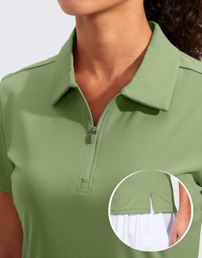 Women's Golf Shirt Short Sleeve with Zip Up Quick Dry Stretch Tennis Collared Polo Shirts for Women Golf Clothes