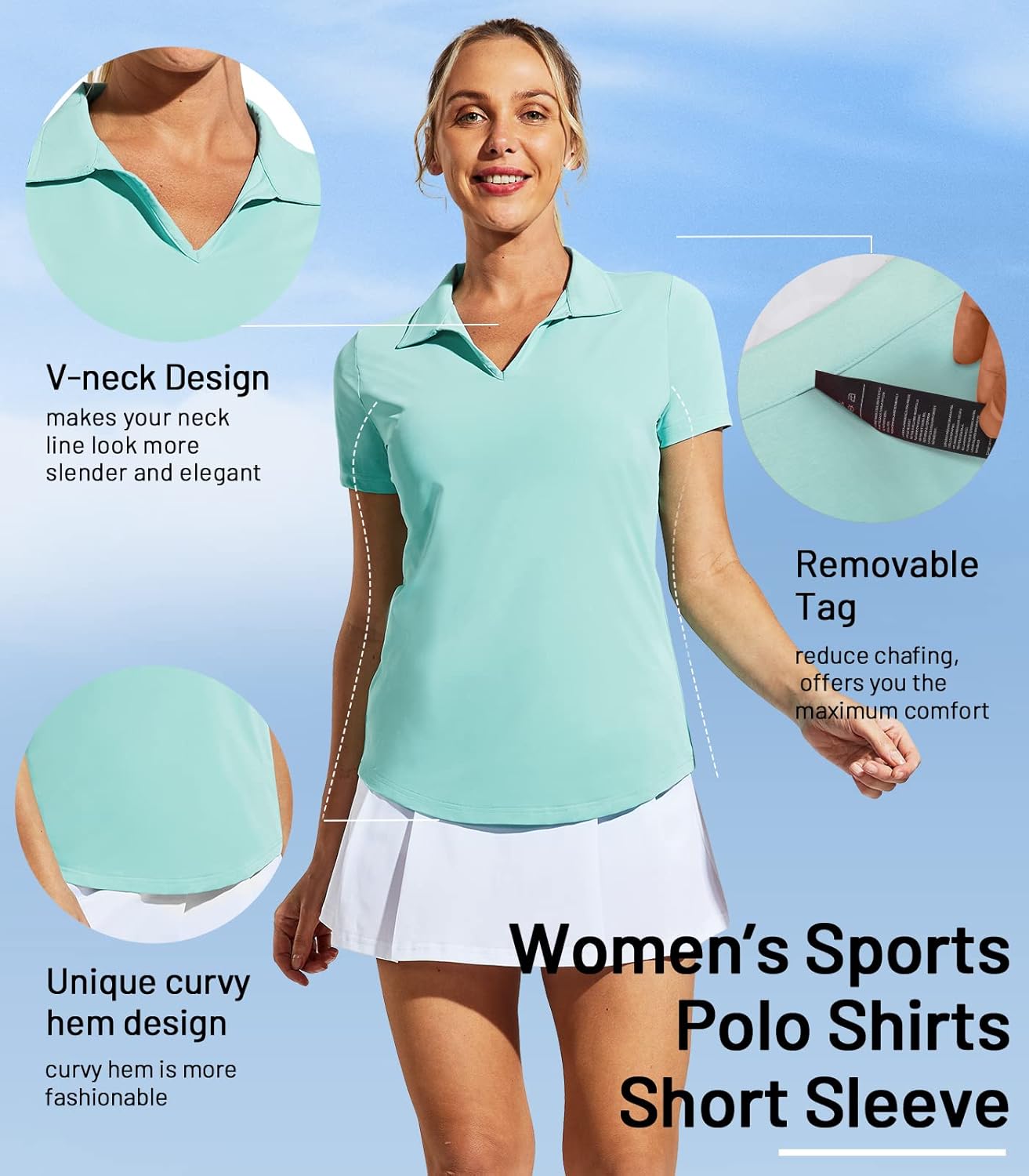 Women's Golf Polo Shirts Collared V Neck Short Sleeve Tennis Shirt, Dry Fit, Moisture Wicking