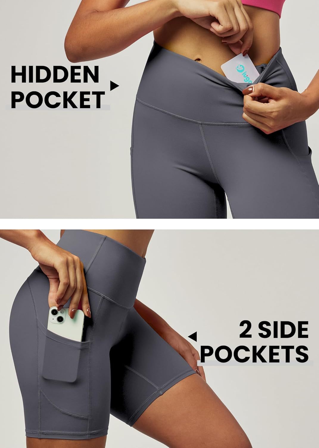 IUGA Biker Shorts Women 6" Tummy Control Workout Shorts Women with Pockets High Waisted Yoga Running Gym Spandex Compression