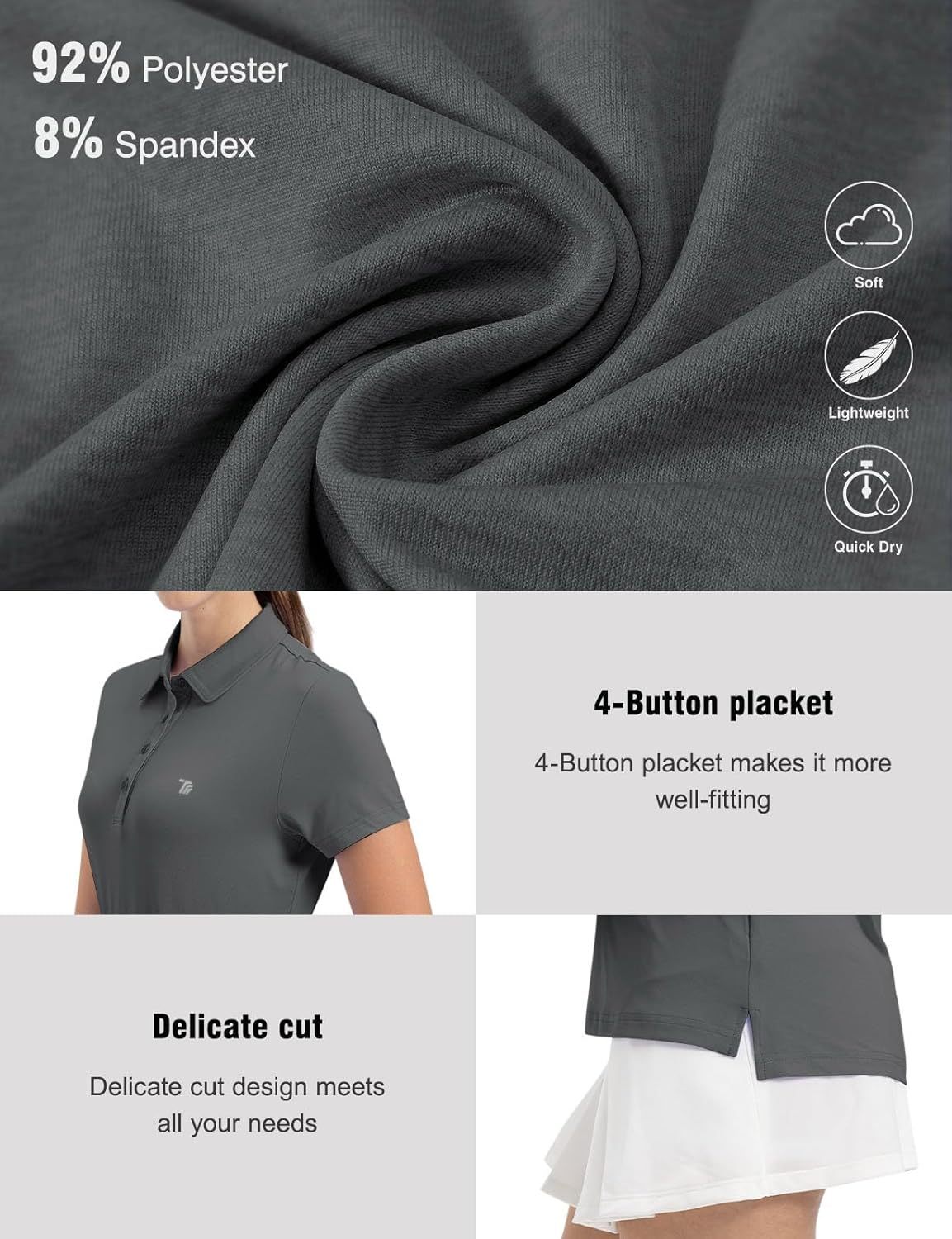 Women's Golf Polo Short Sleeve Shirts Lightweight Moisture Wicking Collared T Shirt Quick Dry 4-Button