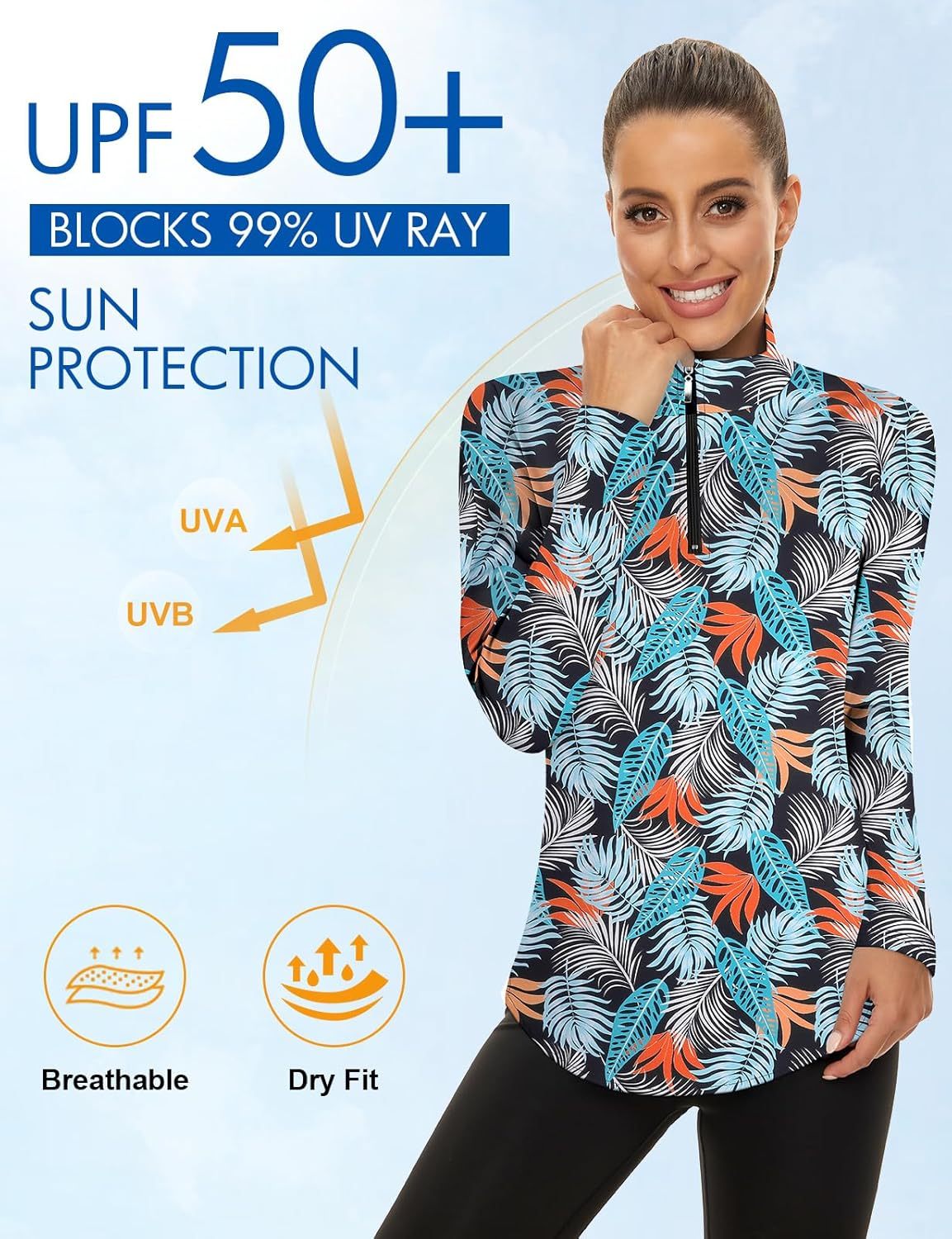 Women's Long Sleeve Golf Tennis Polo Shirts UPF50+ Half Zip Dry Fit Workout Tops Athletic Shirt