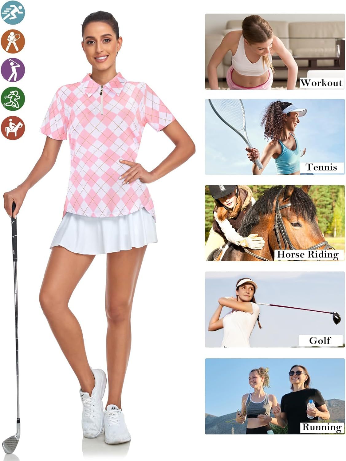 Women's Golf Polo Shirts Short Sleeve Quarter Zip Pullover Moisture Wicking Workout Tops