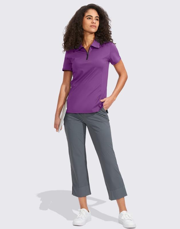 Women's Golf Shirt Short Sleeve with Zip Up Quick Dry Stretch Tennis Collared Polo Shirts for Women Golf Clothes