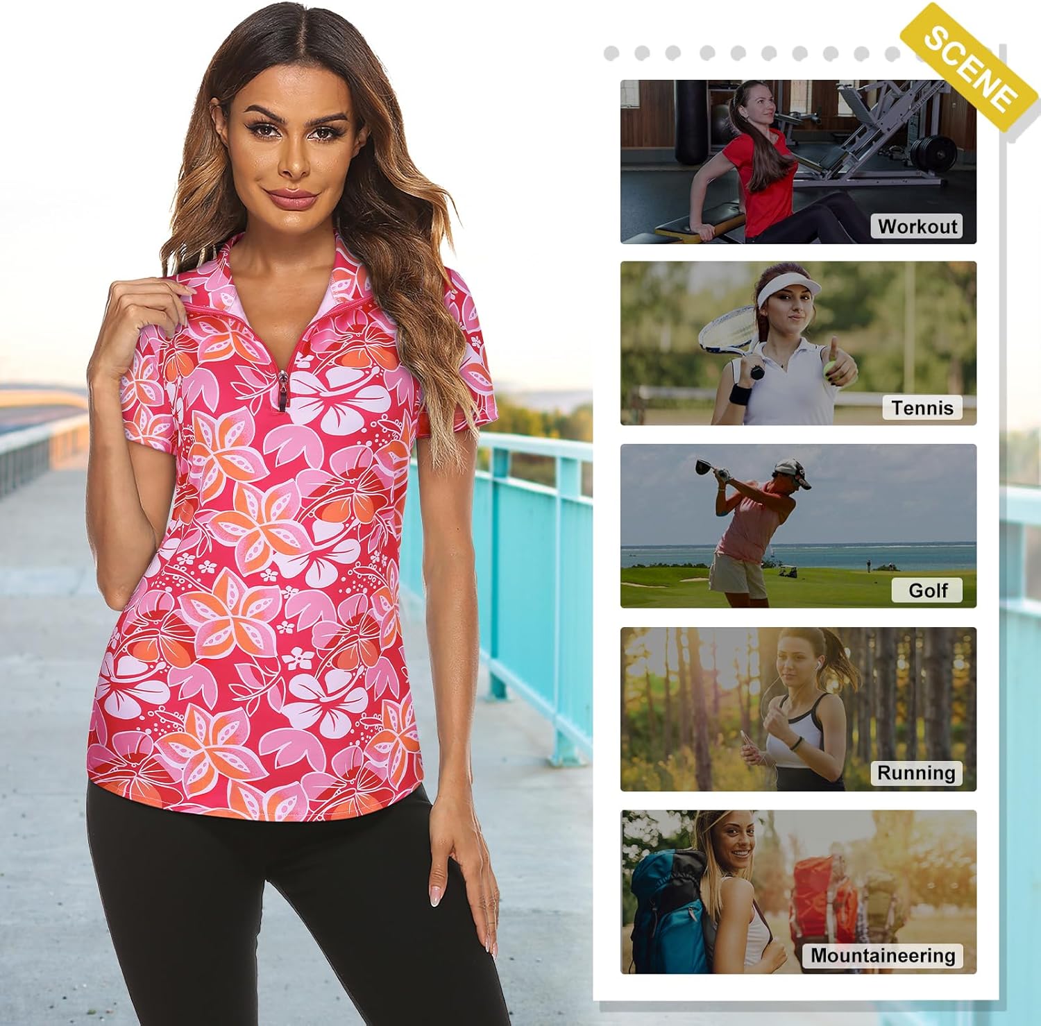 Women's Long Sleeve Golf Tennis Polo Shirts UPF50+ Half Zip Dry Fit Workout Tops Athletic Shirt