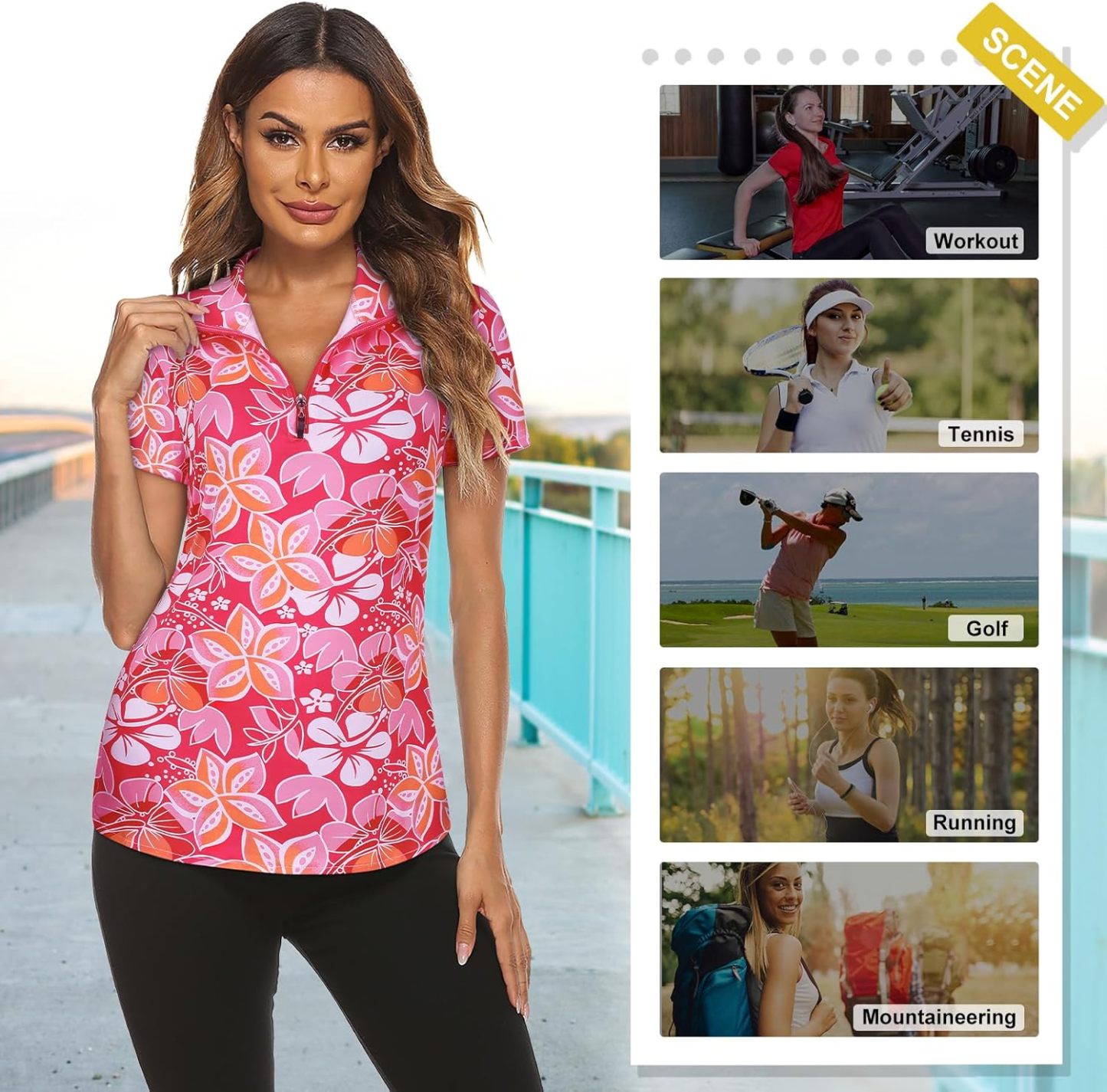 Women's Long Sleeve Golf Tennis Polo Shirts UPF50+ Half Zip Dry Fit Workout Tops Athletic Shirt