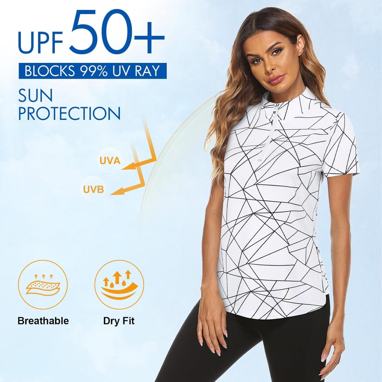 Women's Long Sleeve Golf Tennis Polo Shirts UPF50+ Half Zip Dry Fit Workout Tops Athletic Shirt