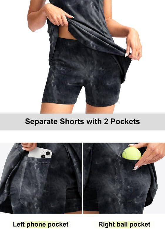 Women's Tennis Golf Dress with Shorts Active Exercise Workout Sports Athletic Dresses for Women with Zipper Pockets