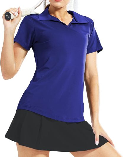 Women's Golf Polo Shirts Collared V Neck Short Sleeve Tennis Shirt, Dry Fit, Moisture Wicking