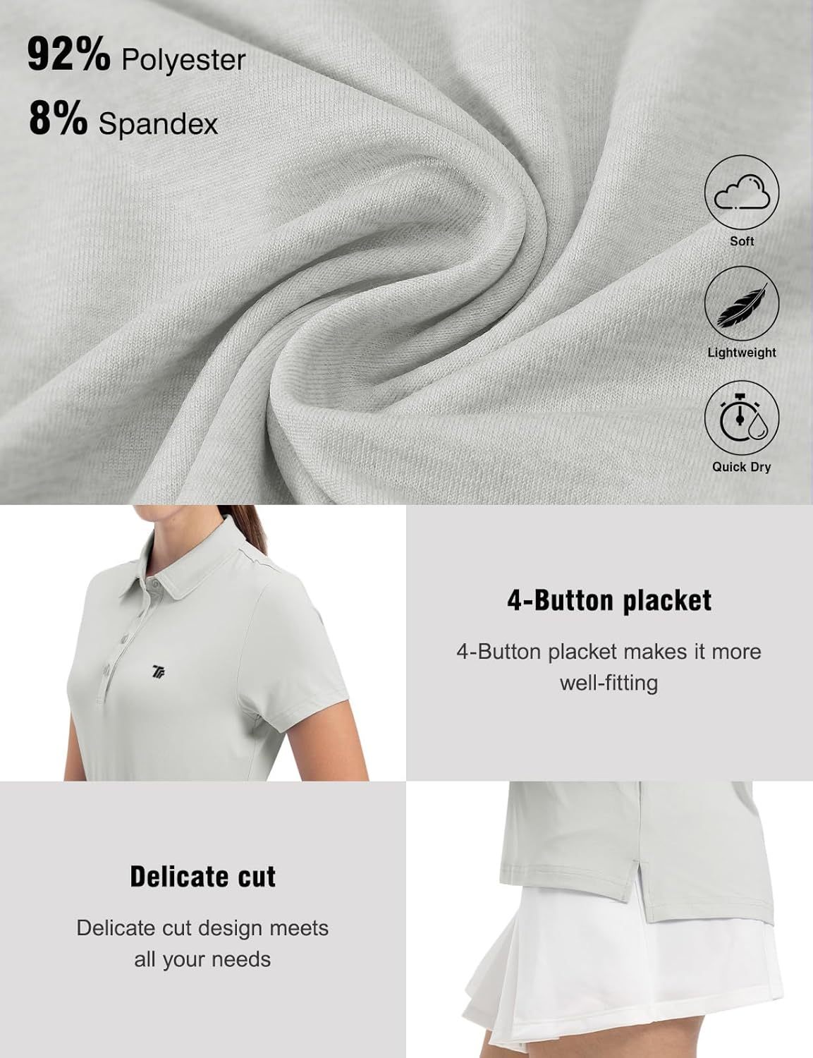 Women's Golf Polo Short Sleeve Shirts Lightweight Moisture Wicking Collared T Shirt Quick Dry 4-Button