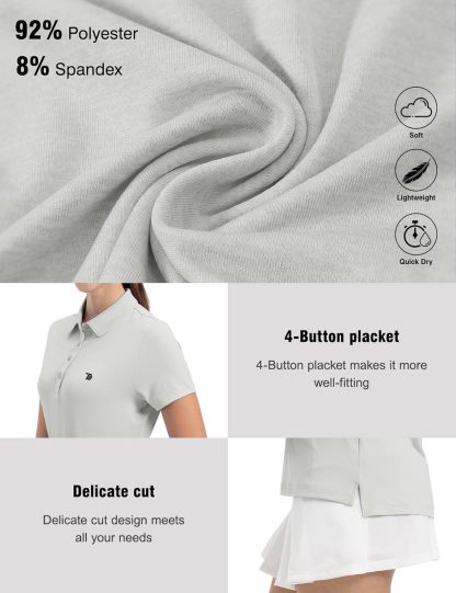 Women's Golf Polo Short Sleeve Shirts Lightweight Moisture Wicking Collared T Shirt Quick Dry 4-Button