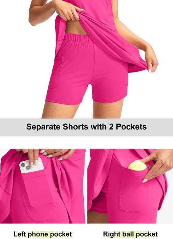 Women's Tennis Golf Dress with Shorts Active Exercise Workout Sports Athletic Dresses for Women with Zipper Pockets