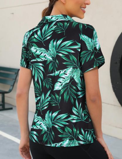 Womens Golf Polo Shirts 1/4 Zip Up Overlap Short Sleeve Quick Dry Workout Tops