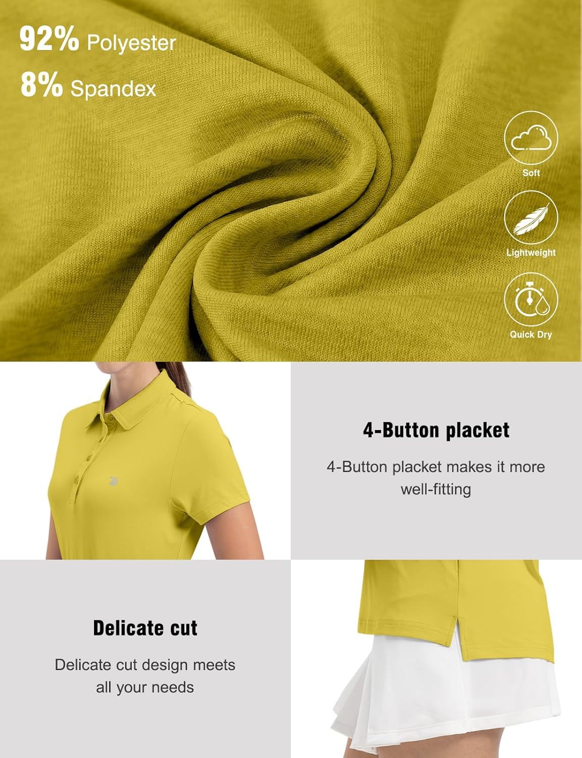 Women's Golf Polo Short Sleeve Shirts Lightweight Moisture Wicking Collared T Shirt Quick Dry 4-Button