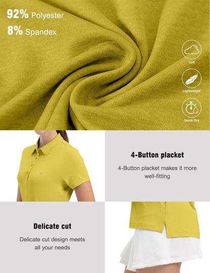 Women's Golf Polo Short Sleeve Shirts Lightweight Moisture Wicking Collared T Shirt Quick Dry 4-Button