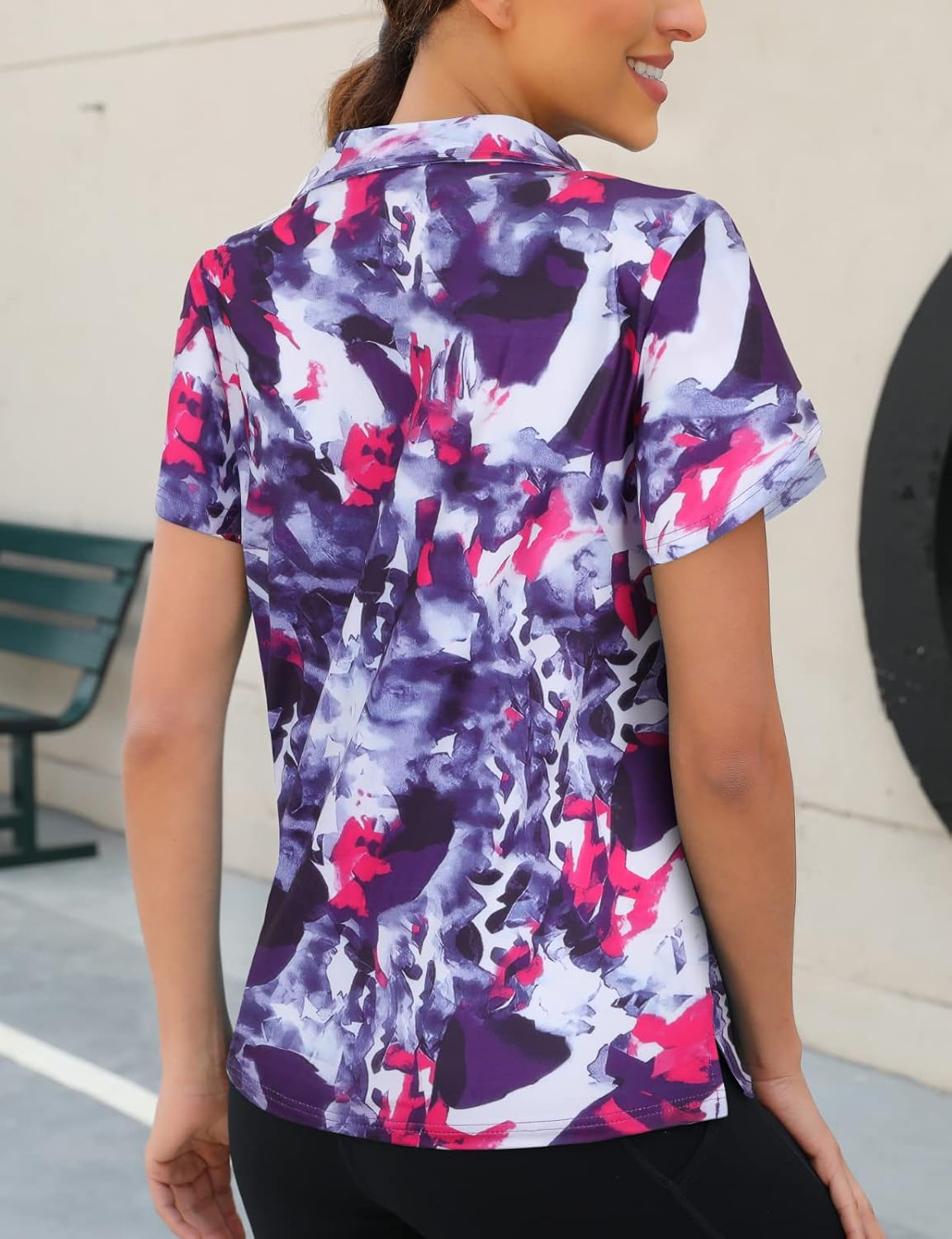 Womens Golf Polo Shirts 1/4 Zip Up Overlap Short Sleeve Quick Dry Workout Tops