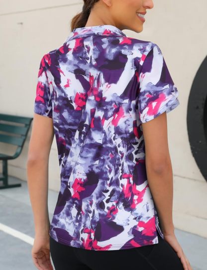 Womens Golf Polo Shirts 1/4 Zip Up Overlap Short Sleeve Quick Dry Workout Tops