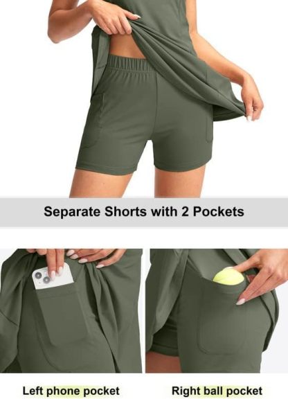 Women's Tennis Golf Dress with Shorts Active Exercise Workout Sports Athletic Dresses for Women with Zipper Pockets