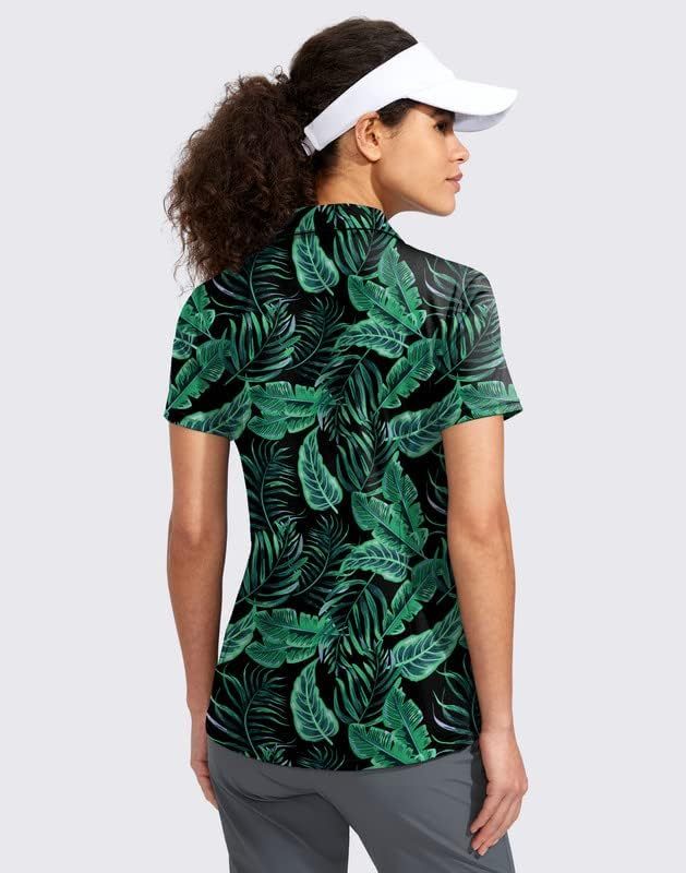 Women's Golf Shirt Short Sleeve with Zip Up Quick Dry Stretch Tennis Collared Polo Shirts for Women Golf Clothes