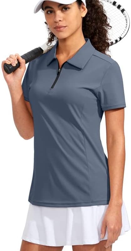 Women's Golf Shirt Short Sleeve with Zip Up Quick Dry Stretch Tennis Collared Polo Shirts for Women Golf Clothes