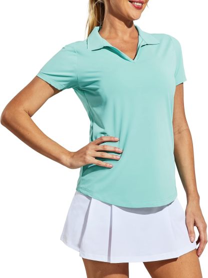 Women's Golf Polo Shirts Collared V Neck Short Sleeve Tennis Shirt, Dry Fit, Moisture Wicking