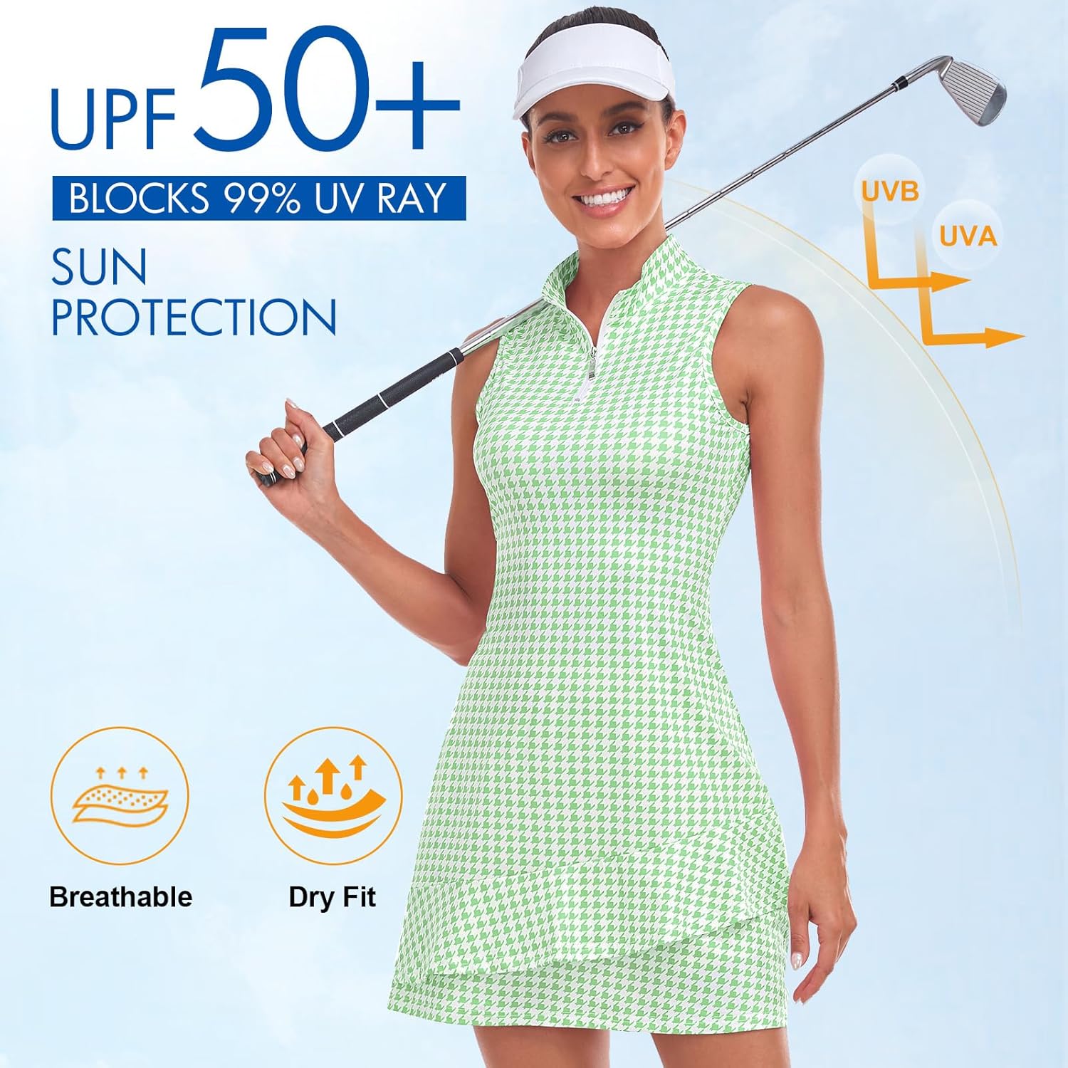 Tennis Dress for Women Sleeveless Golf Dresses with Shorts and Pockets Ruffle Zip Up Stand Collar Golf Outfits