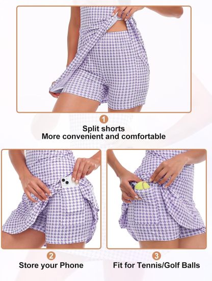 Tennis Dress for Women Sleeveless Golf Dresses with Shorts and Pockets Ruffle Zip Up Stand Collar Golf Outfits