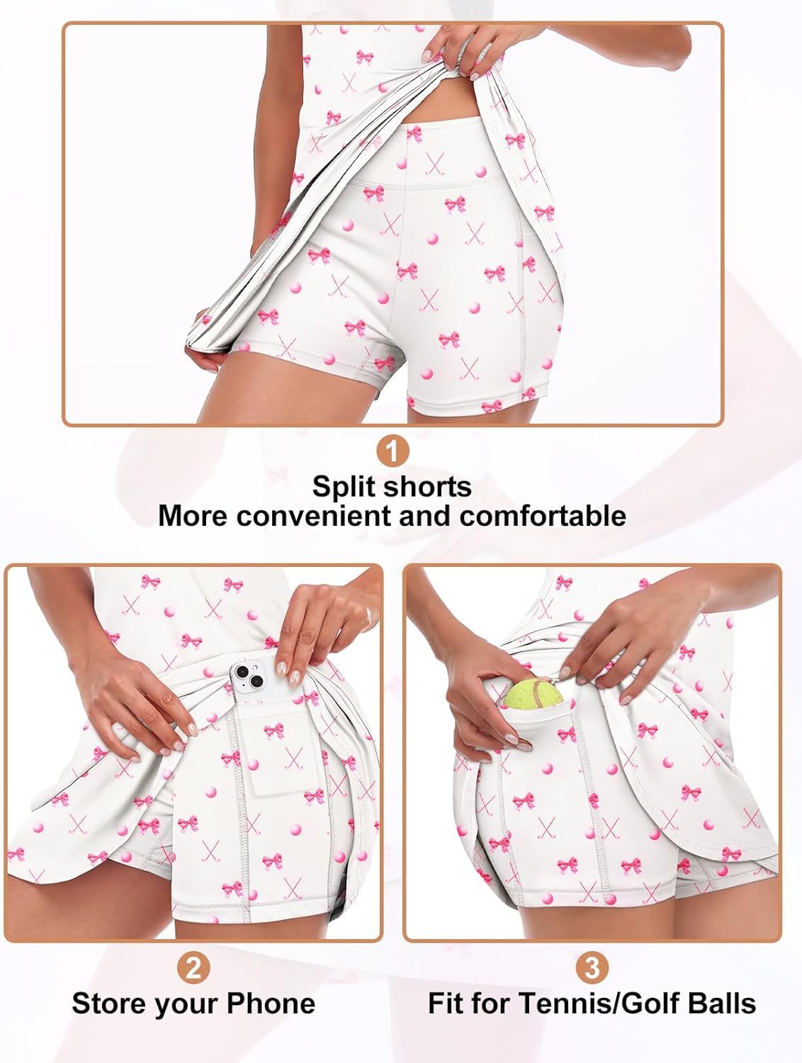 Tennis Dress for Women Sleeveless Golf Dresses with Shorts and Pockets Ruffle Zip Up Stand Collar Golf Outfits