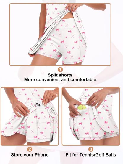 Tennis Dress for Women Sleeveless Golf Dresses with Shorts and Pockets Ruffle Zip Up Stand Collar Golf Outfits