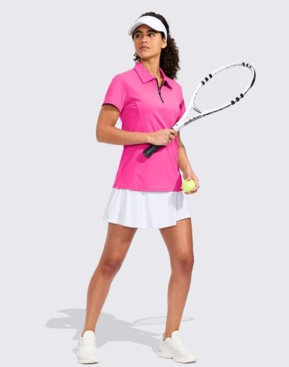 Women's Golf Shirt Short Sleeve with Zip Up Quick Dry Stretch Tennis Collared Polo Shirts for Women Golf Clothes