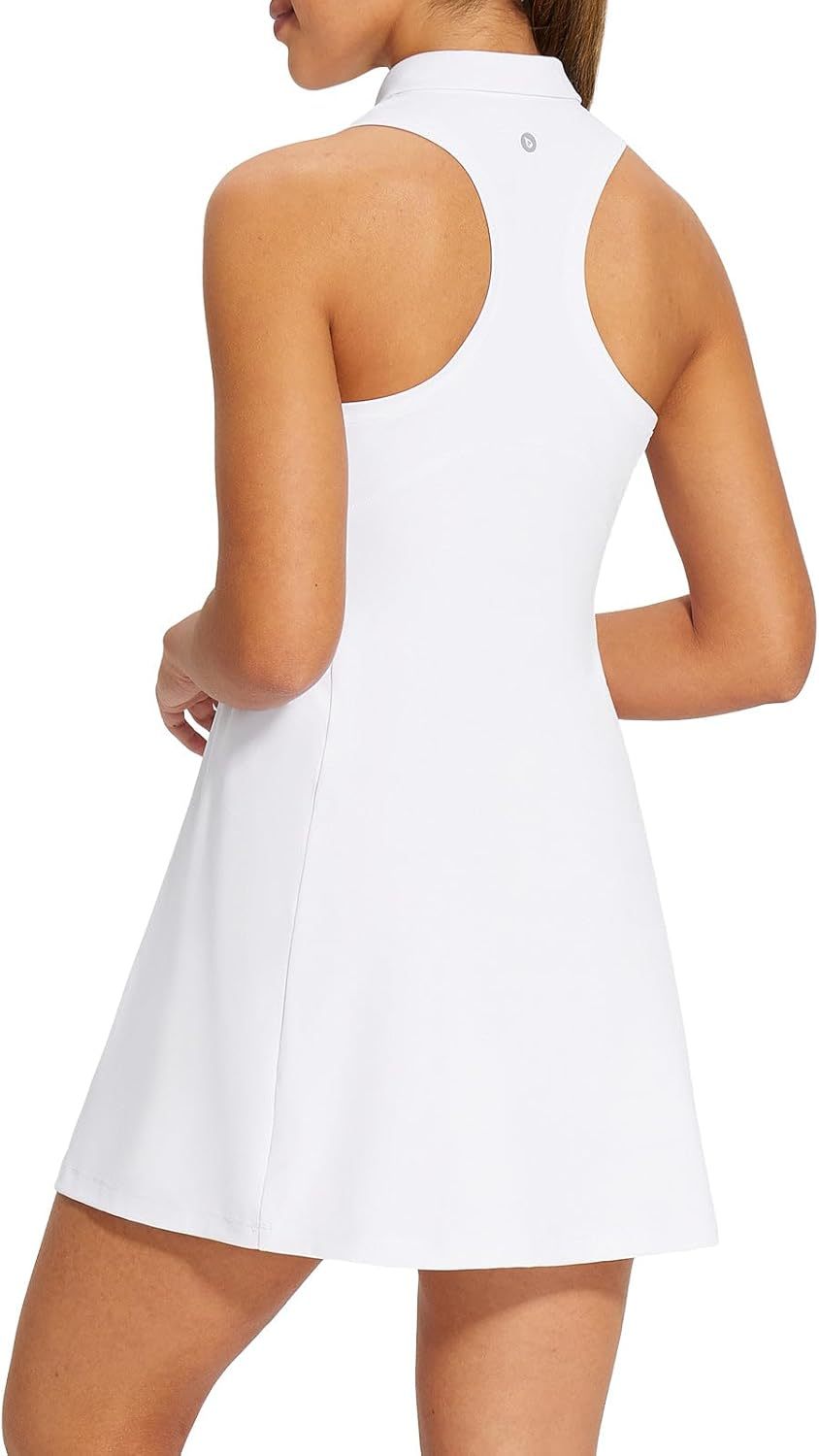 Womens Golf Dress Sleeveless Tennis Dresses with Built in Shorts Pockets Racerback Workout Athletic