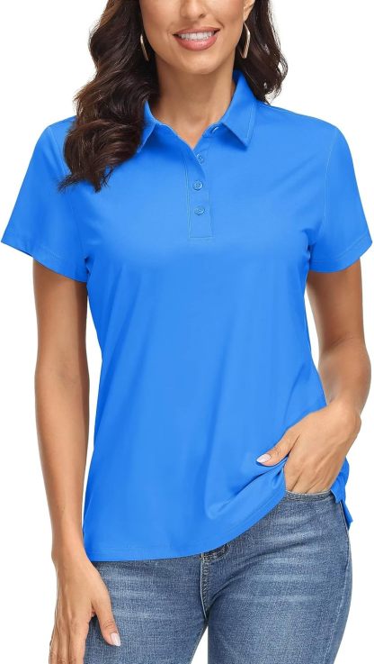 Women's Polo Shirts UPF 50+ Sun Protection 4 Buttons Casual Work Quick Dry Short Sleeve Collared Golf Shirt