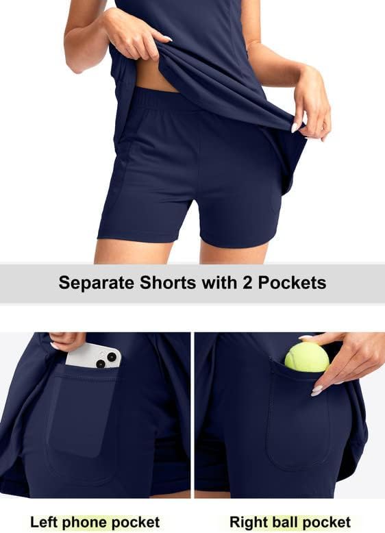 Women's Tennis Golf Dress with Shorts Active Exercise Workout Sports Athletic Dresses for Women with Zipper Pockets