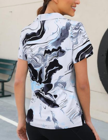 Womens Golf Polo Shirts 1/4 Zip Up Overlap Short Sleeve Quick Dry Workout Tops