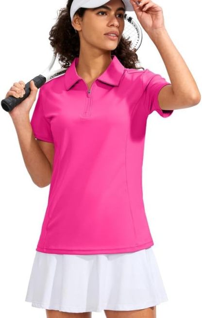 Women's Golf Shirt Short Sleeve with Zip Up Quick Dry Stretch Tennis Collared Polo Shirts for Women Golf Clothes