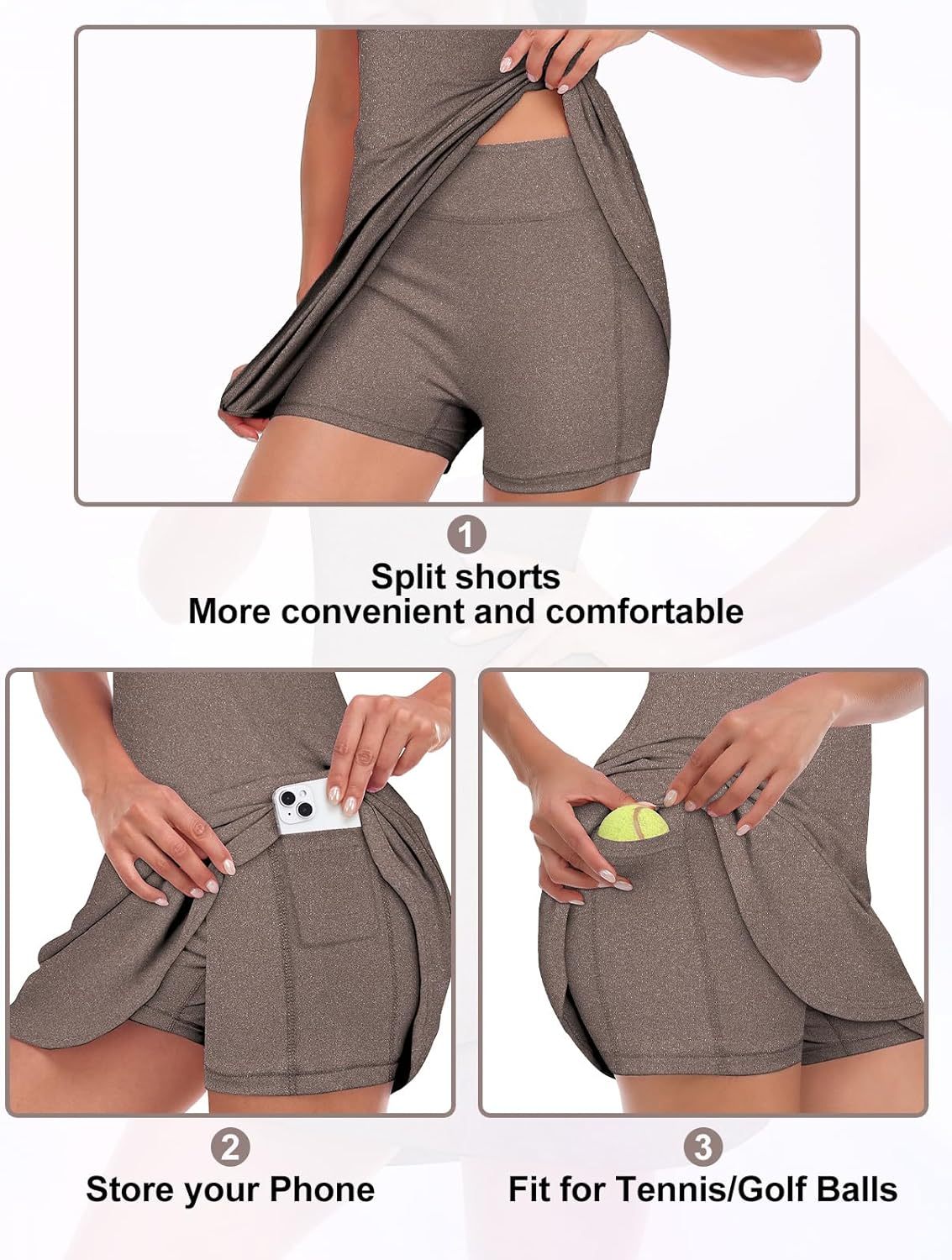 Tennis Dress for Women Sleeveless Golf Dresses with Shorts and Pockets Ruffle Zip Up Stand Collar Golf Outfits