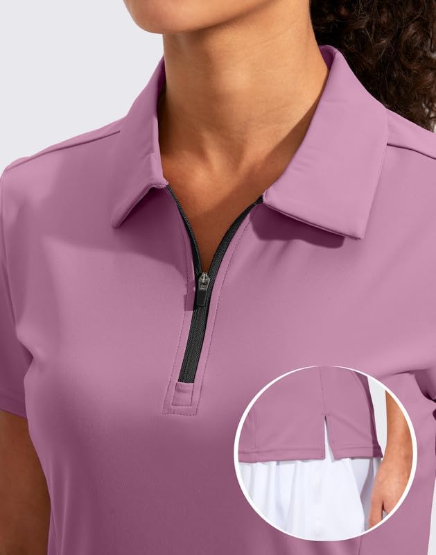 Women's Golf Shirt Short Sleeve with Zip Up Quick Dry Stretch Tennis Collared Polo Shirts for Women Golf Clothes