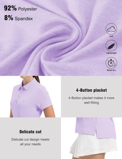 Women's Golf Polo Short Sleeve Shirts Lightweight Moisture Wicking Collared T Shirt Quick Dry 4-Button