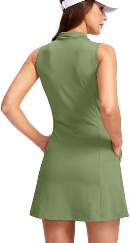 Women's Tennis Golf Dress with Shorts Active Exercise Workout Sports Athletic Dresses for Women with Zipper Pockets