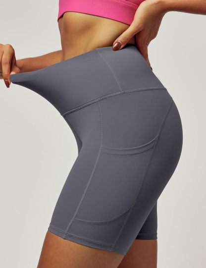 IUGA Biker Shorts Women 6" Tummy Control Workout Shorts Women with Pockets High Waisted Yoga Running Gym Spandex Compression