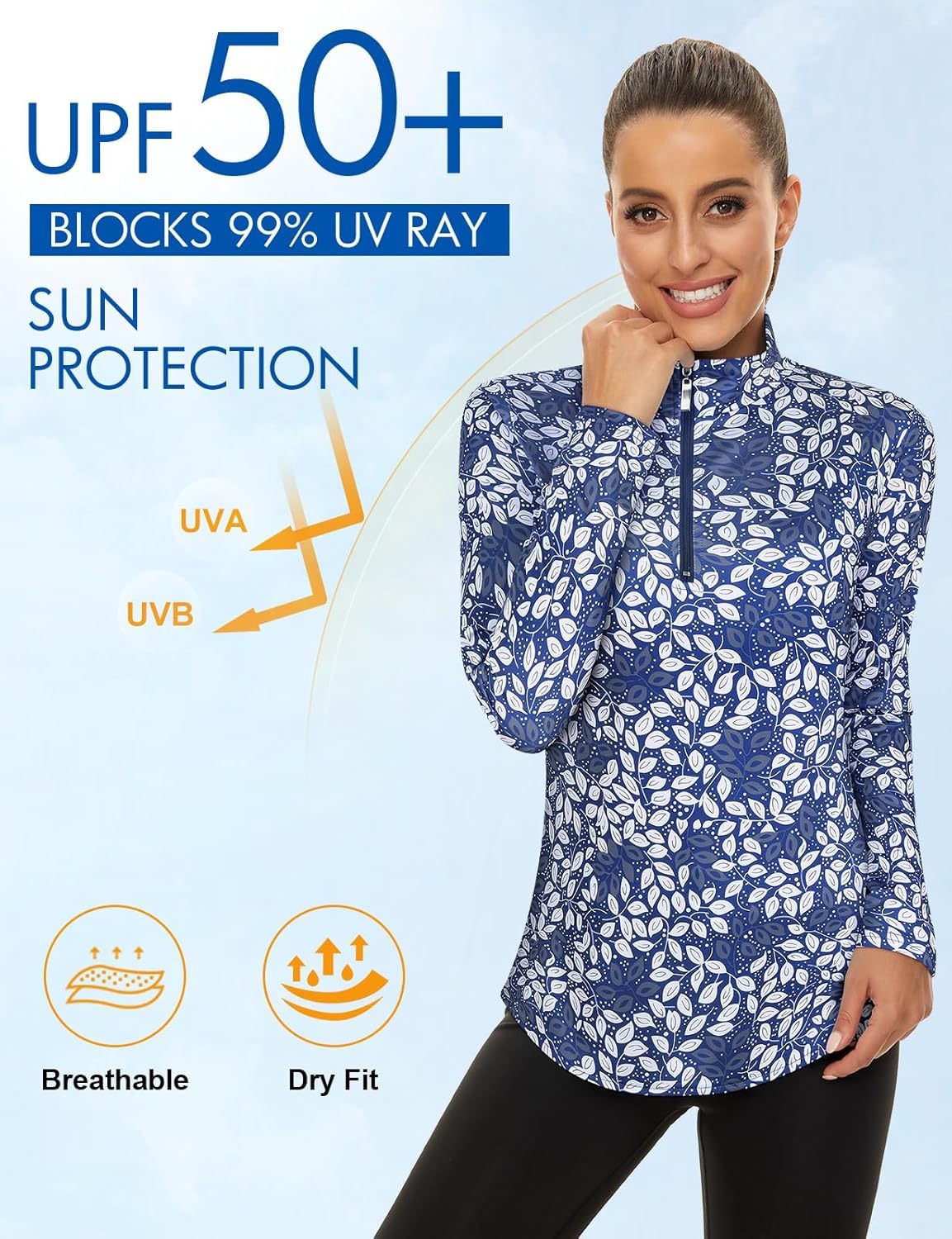 Women's Long Sleeve Golf Tennis Polo Shirts UPF50+ Half Zip Dry Fit Workout Tops Athletic Shirt