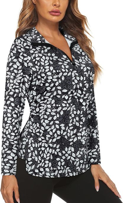 Women's Long Sleeve Golf Tennis Polo Shirts UPF50+ Half Zip Dry Fit Workout Tops Athletic Shirt