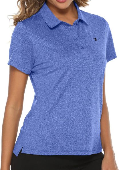 Women's Golf Polo Short Sleeve Shirts Lightweight Moisture Wicking Collared T Shirt Quick Dry 4-Button