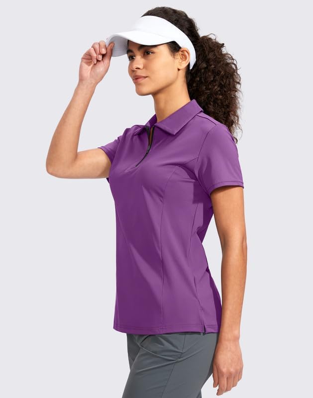 Women's Golf Shirt Short Sleeve with Zip Up Quick Dry Stretch Tennis Collared Polo Shirts for Women Golf Clothes