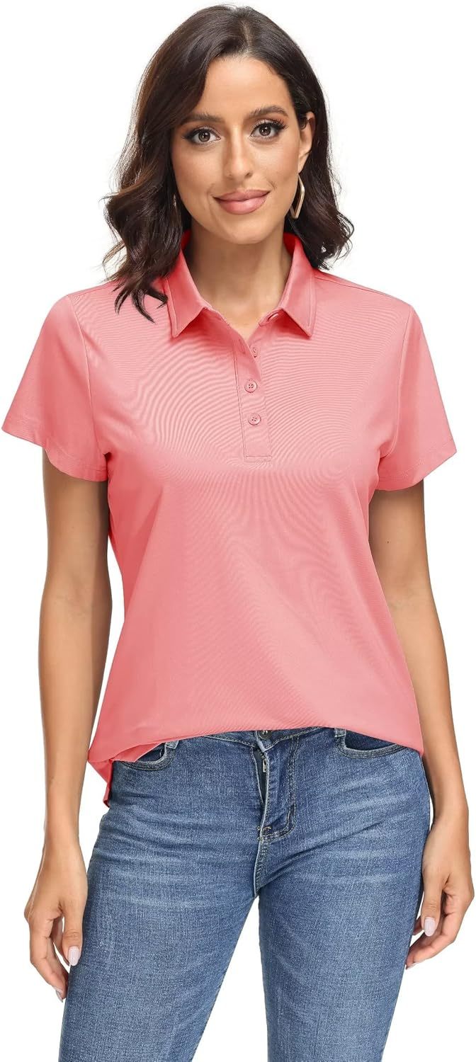 Women's Polo Shirts UPF 50+ Sun Protection 4 Buttons Casual Work Quick Dry Short Sleeve Collared Golf Shirt