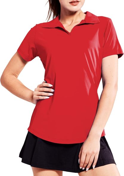 Women's Golf Polo Shirts Collared V Neck Short Sleeve Tennis Shirt, Dry Fit, Moisture Wicking