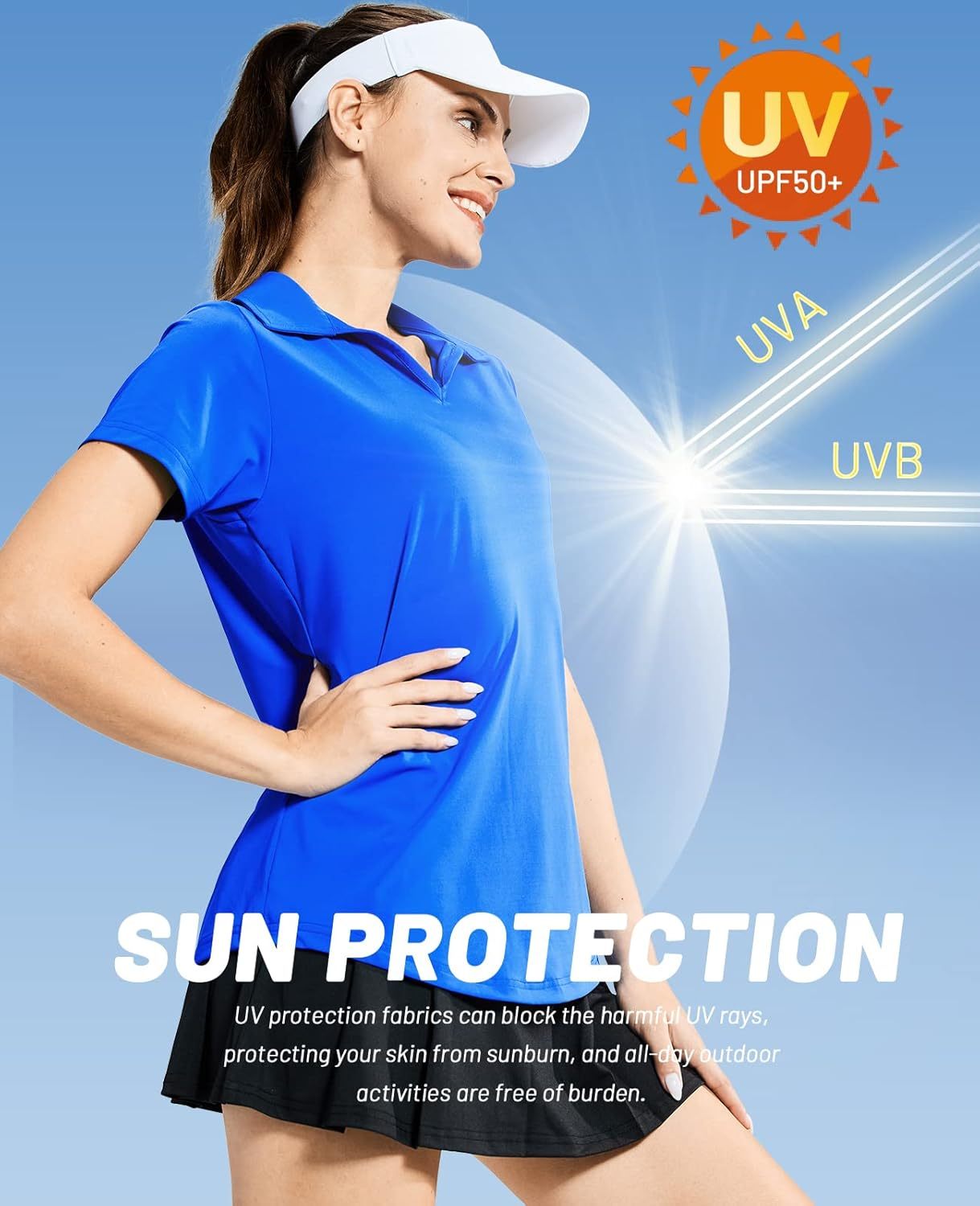 Women's Golf Polo Shirts Collared V Neck Short Sleeve Tennis Shirt, Dry Fit, Moisture Wicking