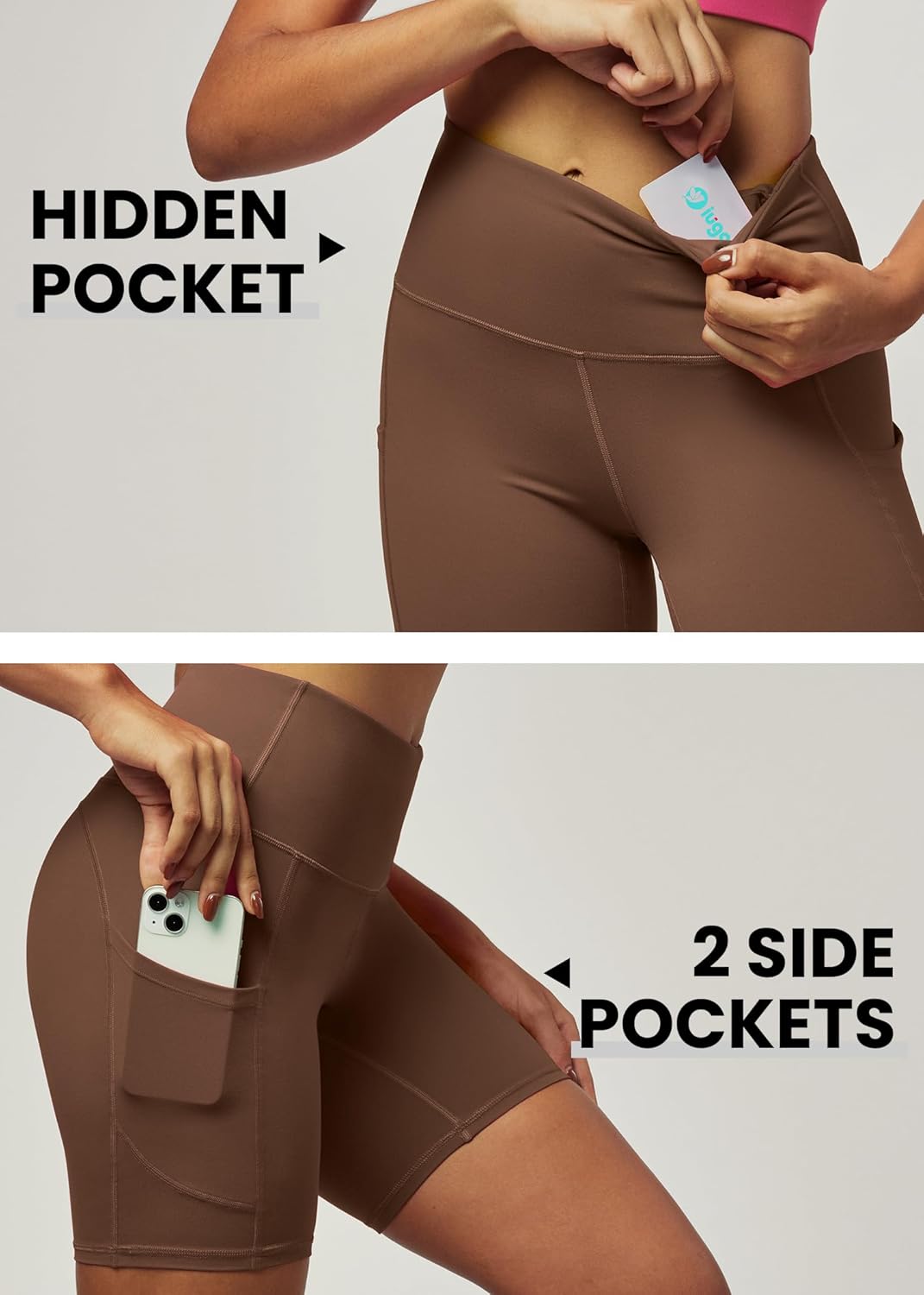 IUGA Biker Shorts Women 6" Tummy Control Workout Shorts Women with Pockets High Waisted Yoga Running Gym Spandex Compression