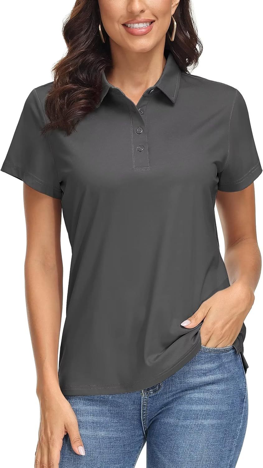 Women's Polo Shirts UPF 50+ Sun Protection 4 Buttons Casual Work Quick Dry Short Sleeve Collared Golf Shirt