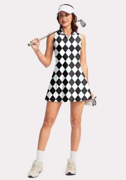 Women's Tennis Golf Dress with Shorts Active Exercise Workout Sports Athletic Dresses for Women with Zipper Pockets