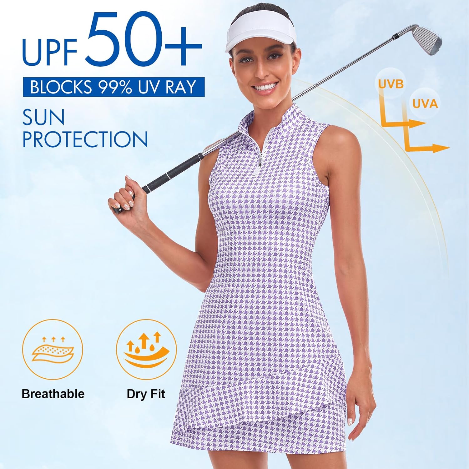 Tennis Dress for Women Sleeveless Golf Dresses with Shorts and Pockets Ruffle Zip Up Stand Collar Golf Outfits